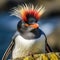 Rockhopper Penguin on the rock  Made With Generative AI illustration