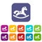 Rocking horse icons set