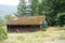 Rockport, Washington - July 6, 2019: Old abandoned building with a vegetated roof and moss growing around