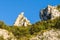 The rocks above the Pont dArc in the Gorges de lArdeche in Europe, France, Ardeche, in summer, on a sunny day