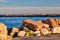 Rocks along pier