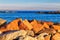 Rocks along pier