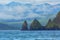 Rocks in the Avacha Bay of the Pacific Ocean. Coast of Kamchatka.