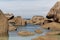 Rocks at the beach Plage du Phare in Brittany, France