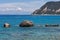 Rocks in the Blue waters of Ionian sea, near Agios Nikitas village