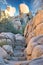 Rocks and boulders with stairs carved in stone in Joshua Tree National Park California United States