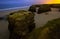 Rocks at cantabric coast in night