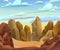Rocks cliffs stone. Empty sand playground. Landscape mountainous. Natural land desert. Cartoon style illustration