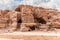 Rocks dotted with many caves carved by Nabatean craftsmen in Nabatean Kingdom of Petra in Wadi Musa city in Jordan