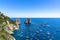 Rocks emerging from the sea near the Capri coastline, Italy