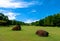 The rocks on the Fairway Golf course with a beautiful blue sky background