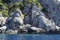 Rocks in the Ionian Sea, near Paleokastritsa beach, Corfu island, Greece