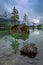 Rocks in mountain lake Hintersee in Berchtesgaden national park