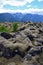 Rocks and mountains in Nisga`a Memorial Lava Bed, British Columbia, Canada