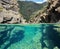 Rocks over and underwater split view in the river