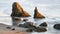 Rocks on the Pacific Ocean beach in Bandon Oregon