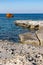 Rocks and Parts of wrecked ship in Sarakiniko beach