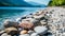 rocks and pebbles on the shore of a lake