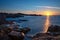 The rocks of Ploumanach at sunset in Perros-Guirec, CÃ´tes d`Armor, Brittany France