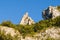 The rocks of Pont dArc in the Ardeche gorges in Europe, France, Ardeche, in summer, on a sunny day