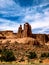 Rocks in precarious balance seen at a distance inside Arches National Park, UT, USA