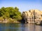 Rocks on the River Nile at Aswan in Egypt that mark limit of cruises