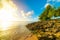 Rocks and sand in Le Souffleur beach in Guadeloupe