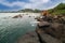 Rocks on a sandy tropical Mirissa Beach Mirissa Sri Lanka