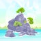 Rocks Sea Shore With Tree Polygon Graphic