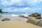 Rocks sea with sky background on Laem Singh Beach,Phuket Thailand