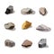 Rocks and stones mountain set. Rock stone cartoon objects for game ui industry. Icon app design isolated on white