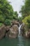 Rocks and streams and waterfalls in the canyon