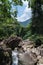 Rocks and streams and waterfalls in the canyon