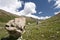 Rocks in valley,Caucasus mountains.Blue sky,clouds