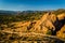 Rocks and view of distant mountains at Vasquez Rocks County Park