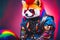 Rockstar anthropomorphic red panda animal model rainbow colorful
