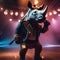 A rockstar rhinoceros in a punk-rock outfit, performing on a grand stage3