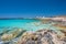 Rocky beach with amazing tranquil water on Paros island