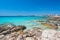 Rocky beach with amazing tranquil water on Paros island, Cyclade