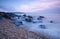 Rocky beach at dusk