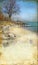 Rocky Beach on Grunge Background