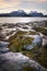 Rocky beach, Kongshaugen, view on Hjorundfjorden, Sula Island, Alesund, Norway 2016