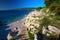 Rocky beach with pine trees on coast of Adriatic Sea, Istria, Croatia