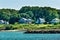 Rocky Breakwater Entrance Padnaram Harbor Houses Dartmouth Massachusetts