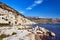 Rocky cliff and boulders in Paliki Bay on the island of Kefalonia