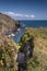 Rocky cliffs and Atlantic Ocean seen in summer at Lizard point, Cornwall