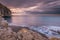 Rocky cliffs coastline at sunrise