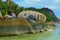 Rocky coast of La Digue island