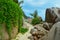 Rocky coast of La Digue island