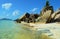 Rocky coast of La Digue island